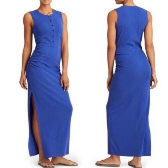 Athleta Dresses Athleta Blue Ribbed Henley Sleeveless Maxi Dress